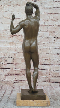 The Age of Bronze (1875) by Auguste Rodin Nude Male Figure Sculpture Statue Art on Marble Base