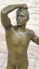 The Age of Bronze (1875) by Auguste Rodin Nude Male Figure Sculpture Statue Art on Marble Base