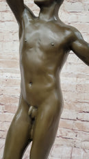 The Age of Bronze (1875) by Auguste Rodin Nude Male Figure Sculpture Statue Art on Marble Base