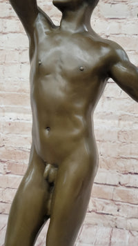 The Age of Bronze (1875) by Auguste Rodin Nude Male Figure Sculpture Statue Art on Marble Base