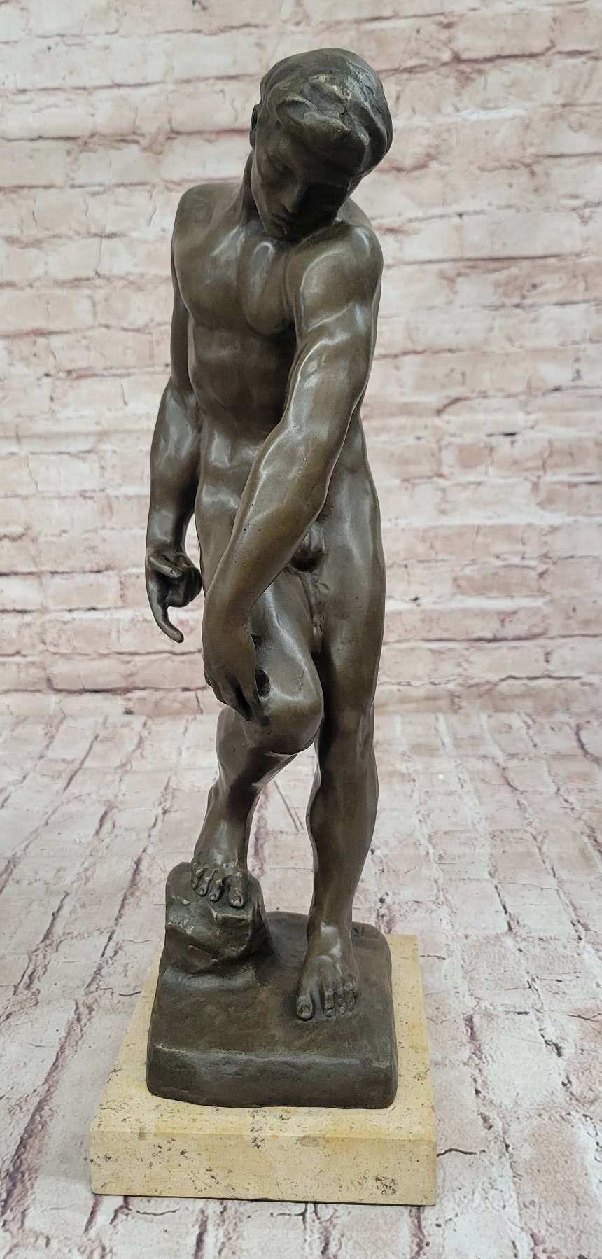ADAM by Auguste Rodin (1880) Bronze Sculpture on Marble Base