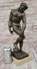 ADAM by Auguste Rodin (1880) Bronze Sculpture on Marble Base