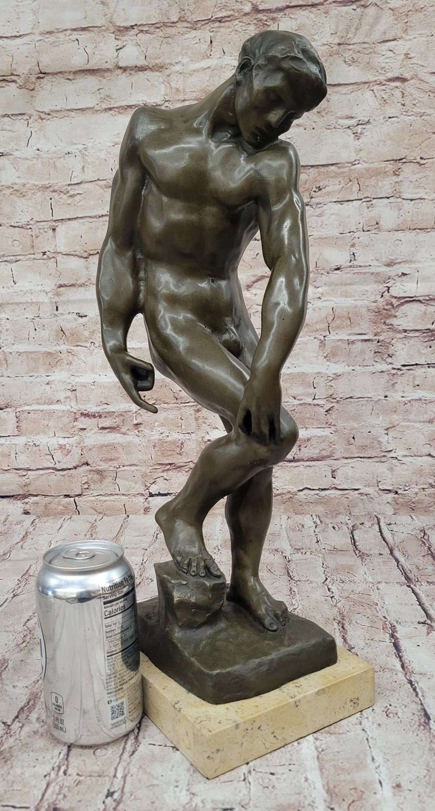 ADAM by Auguste Rodin (1880) Bronze Sculpture on Marble Base