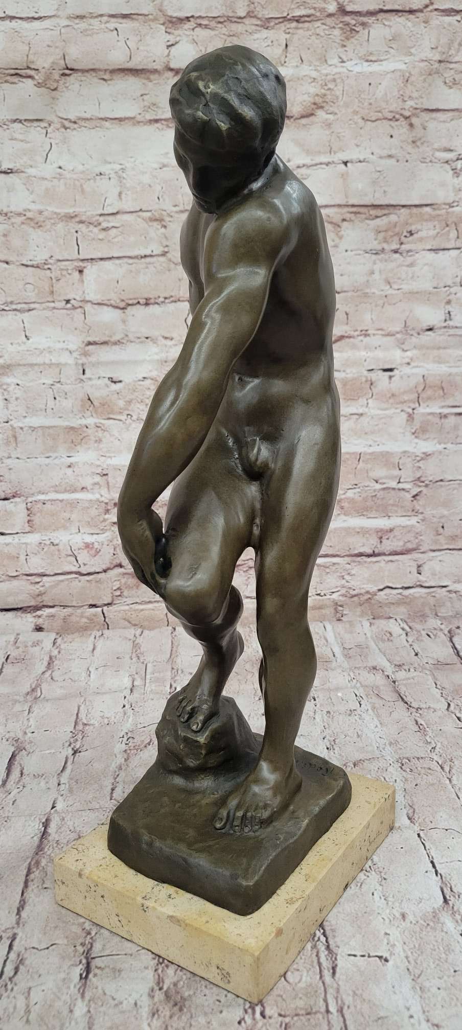 ADAM by Auguste Rodin (1880) Bronze Sculpture on Marble Base