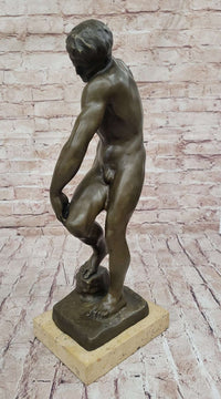 ADAM by Auguste Rodin (1880) Bronze Sculpture on Marble Base