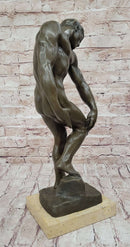 ADAM by Auguste Rodin (1880) Bronze Sculpture on Marble Base