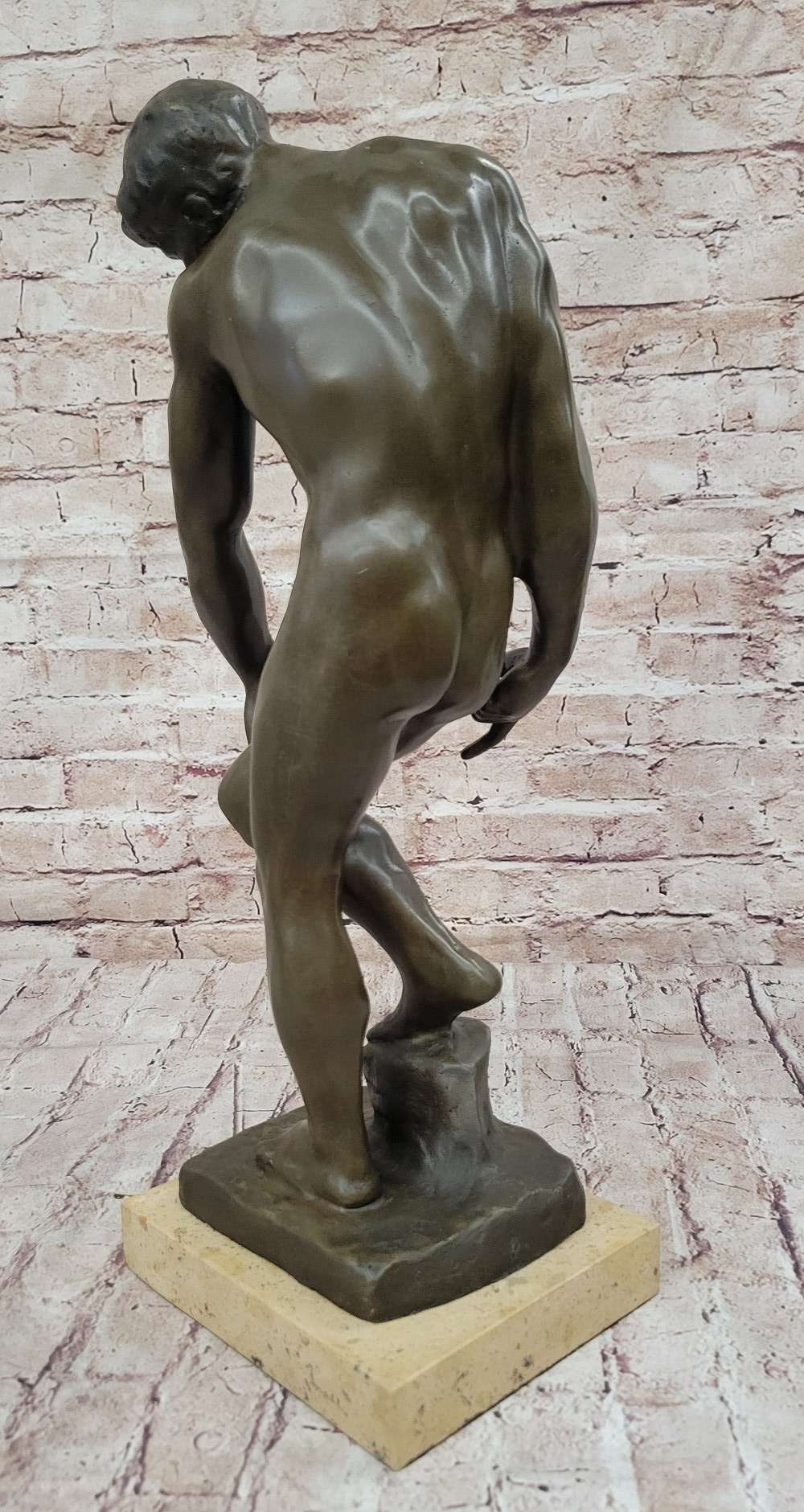 ADAM by Auguste Rodin (1880) Bronze Sculpture on Marble Base