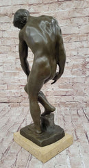 ADAM by Auguste Rodin (1880) Bronze Sculpture on Marble Base
