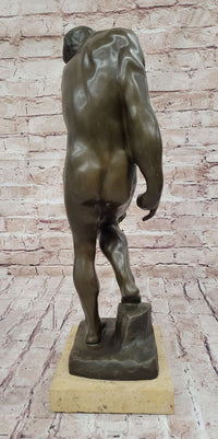 ADAM by Auguste Rodin (1880) Bronze Sculpture on Marble Base