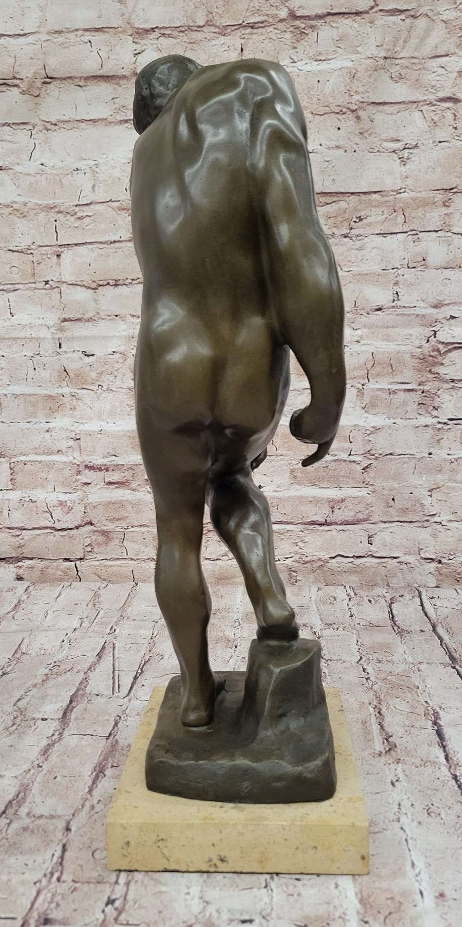 ADAM by Auguste Rodin (1880) Bronze Sculpture on Marble Base