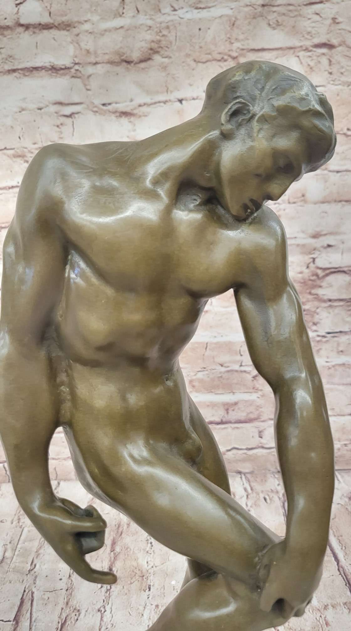 ADAM by Auguste Rodin (1880) Bronze Sculpture on Marble Base