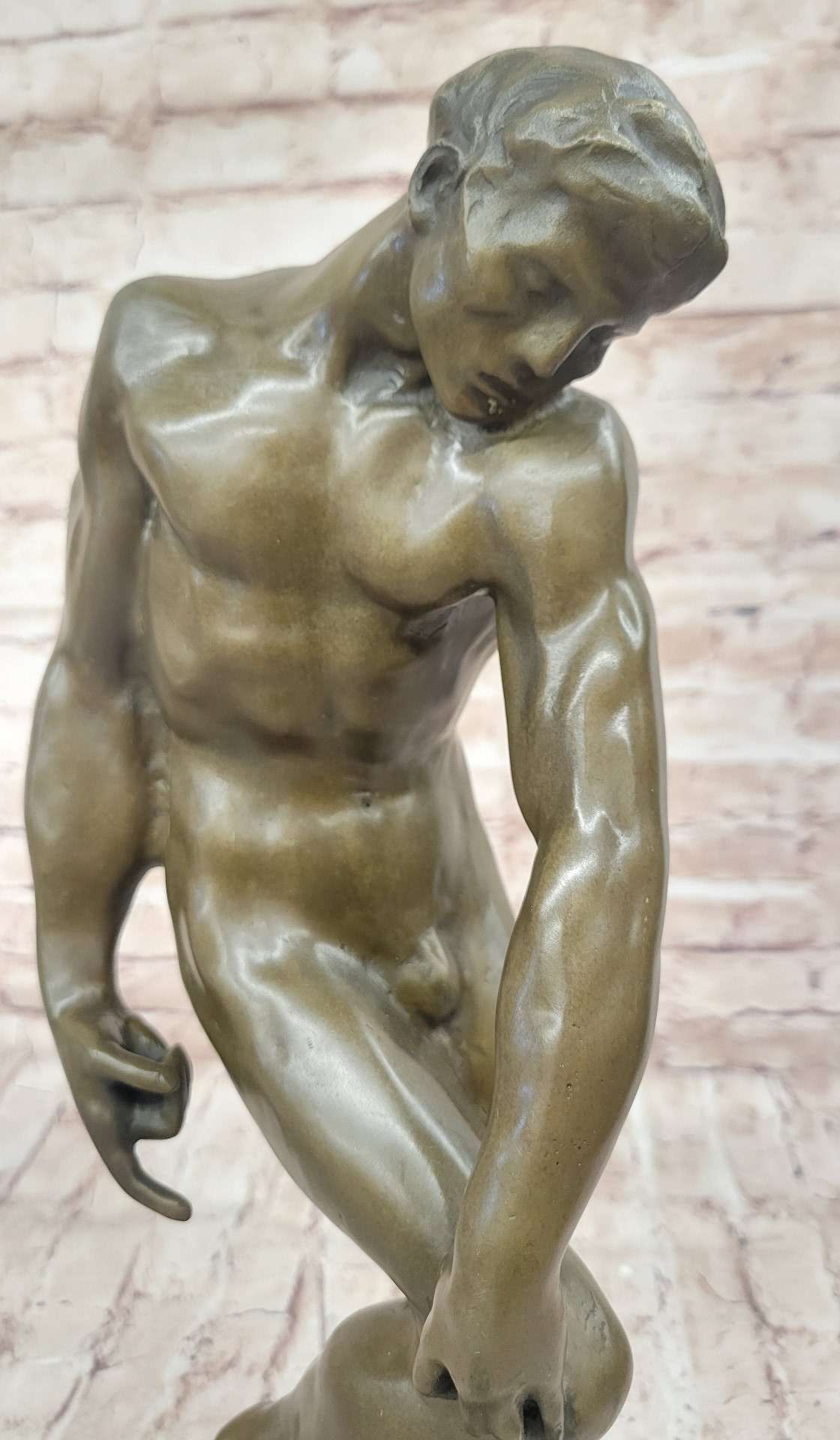 ADAM by Auguste Rodin (1880) Bronze Sculpture on Marble Base