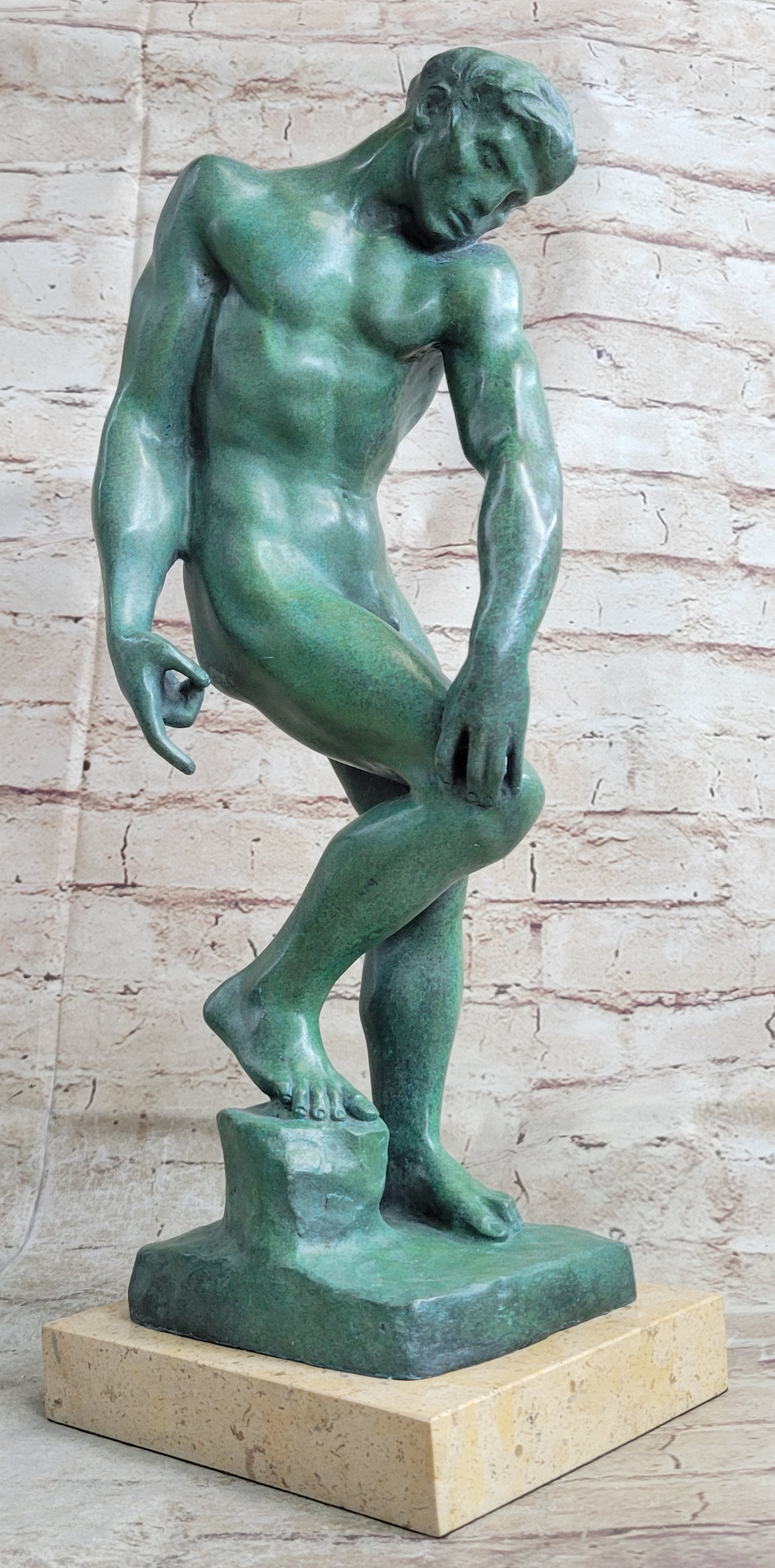 ADAM by Auguste Rodin - Bronze Sculpture with Green Patina