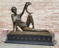 Art Nouveau Style Sexy Woman Capturing Moon Bronze Sculpture Statue Figure