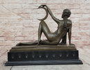 Art Nouveau Style Sexy Woman Capturing Moon Bronze Sculpture Statue Figure