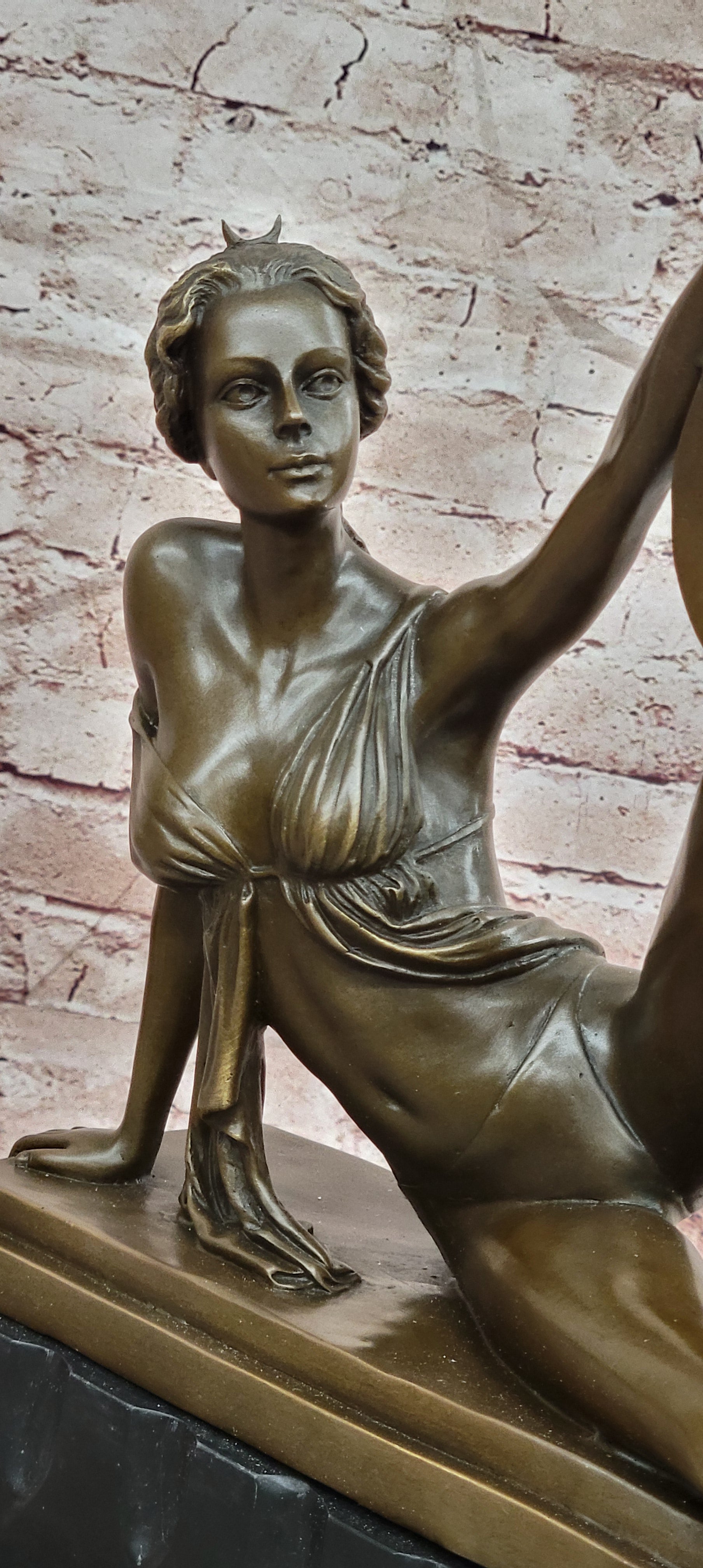 Art Nouveau Style Sexy Woman Capturing Moon Bronze Sculpture Statue Figure