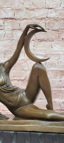 Art Nouveau Style Sexy Woman Capturing Moon Bronze Sculpture Statue Figure