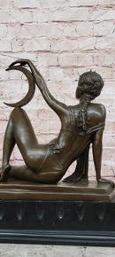 Art Nouveau Style Sexy Woman Capturing Moon Bronze Sculpture Statue Figure