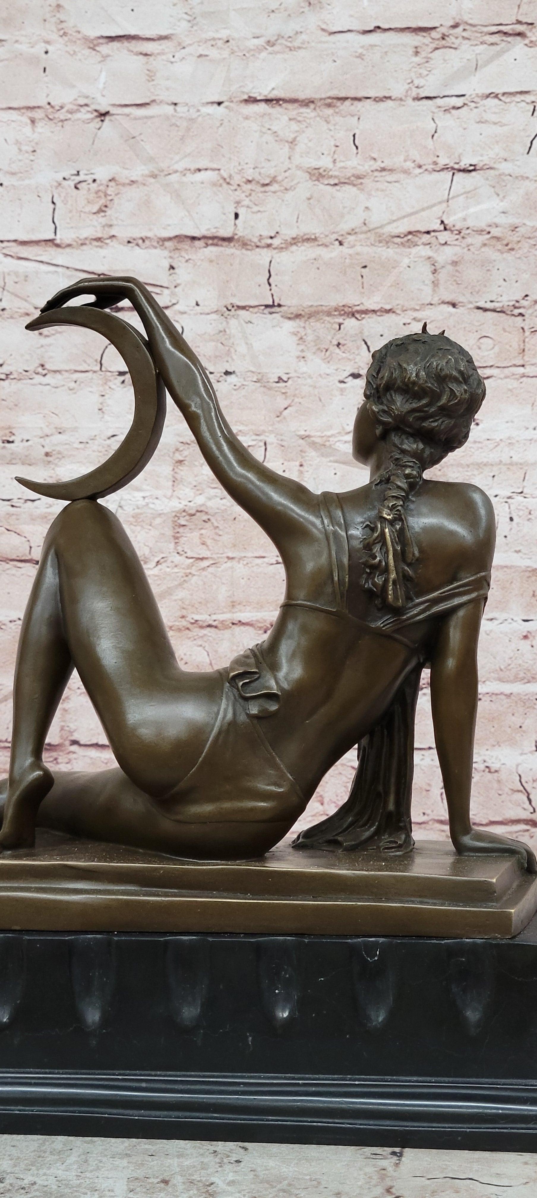 Art Nouveau Style Sexy Woman Capturing Moon Bronze Sculpture Statue Figure