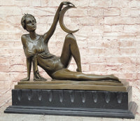 Art Nouveau Style Sexy Woman Capturing Moon Bronze Sculpture Statue Figure