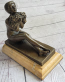 Nude Girl Holding Bouquet of Flowers Sculpture Art Deco Marble Base
