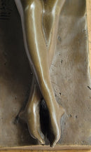 Nude Girl Holding Bouquet of Flowers Sculpture Art Deco Marble Base