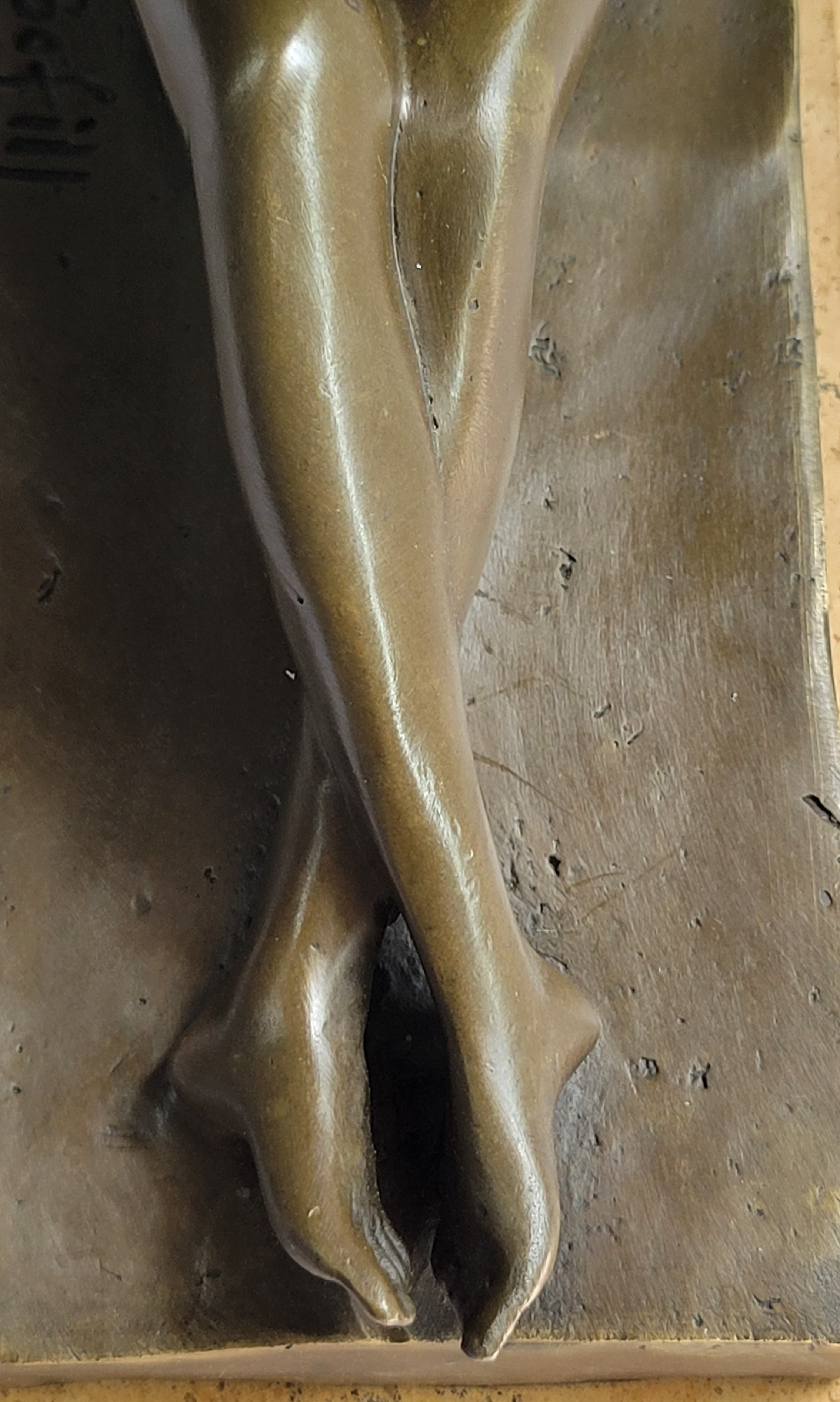 Nude Girl Holding Bouquet of Flowers Sculpture Art Deco Marble Base