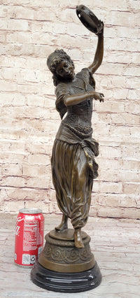 Tambourine Dancer Girl Bronze Sculpture by M.C. Bouay