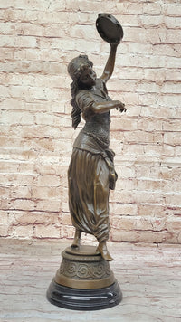 Tambourine Dancer Girl Bronze Sculpture by M.C. Bouay