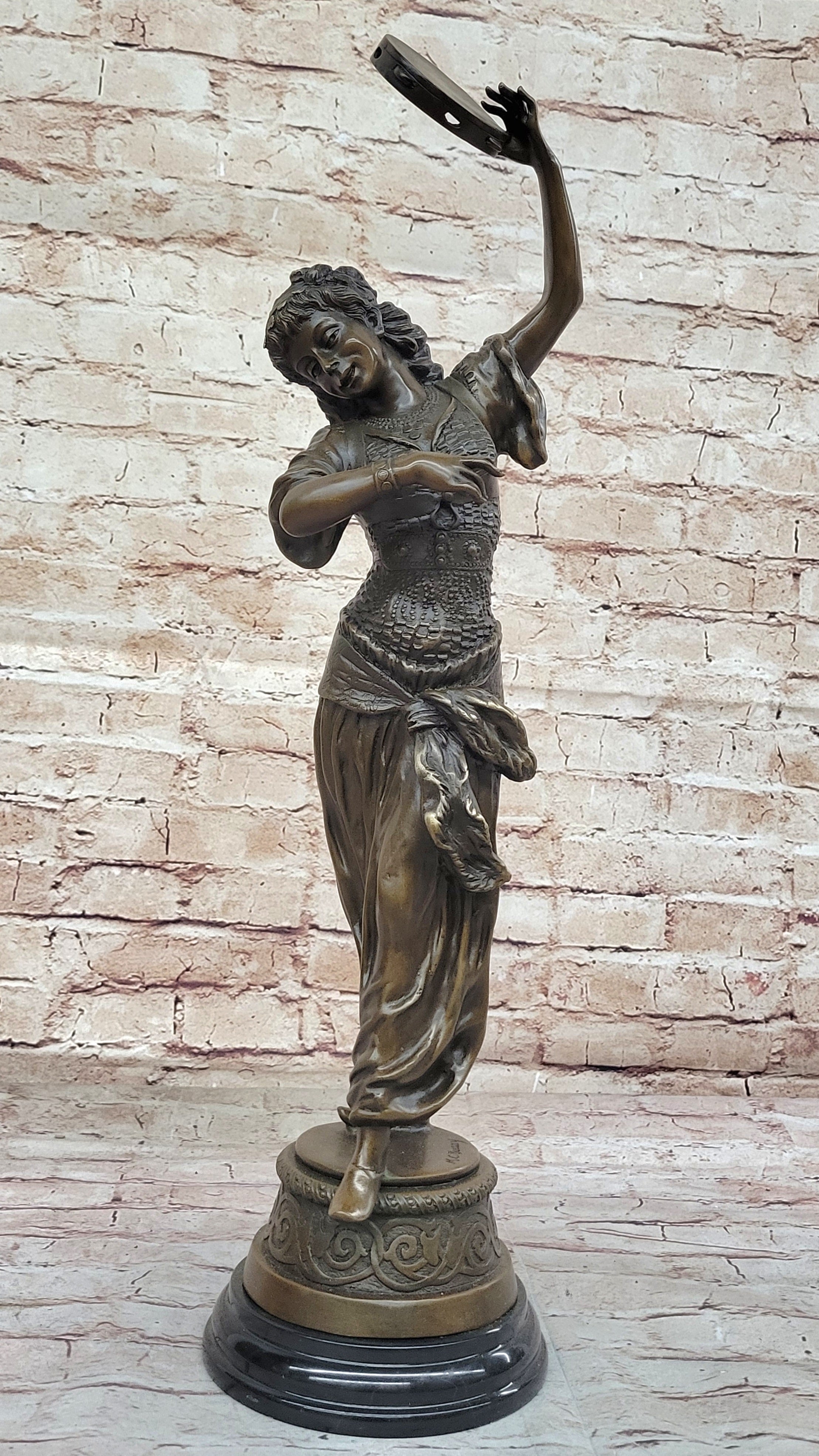 Tambourine Dancer Girl Bronze Sculpture by M.C. Bouay