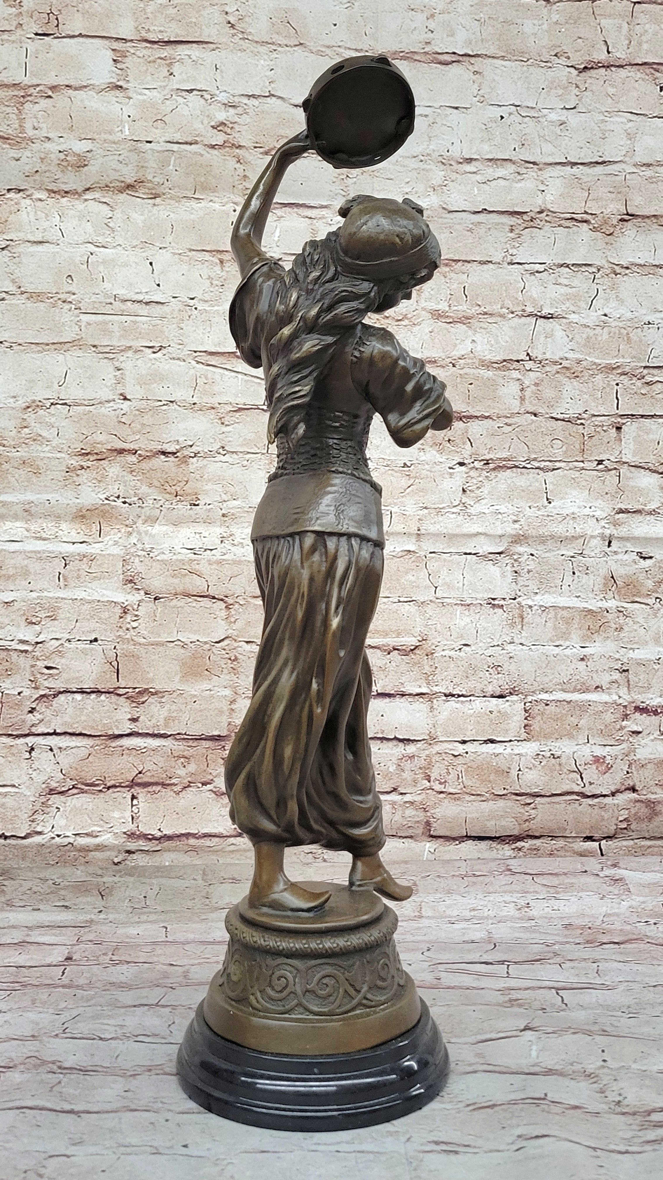Tambourine Dancer Girl Bronze Sculpture by M.C. Bouay