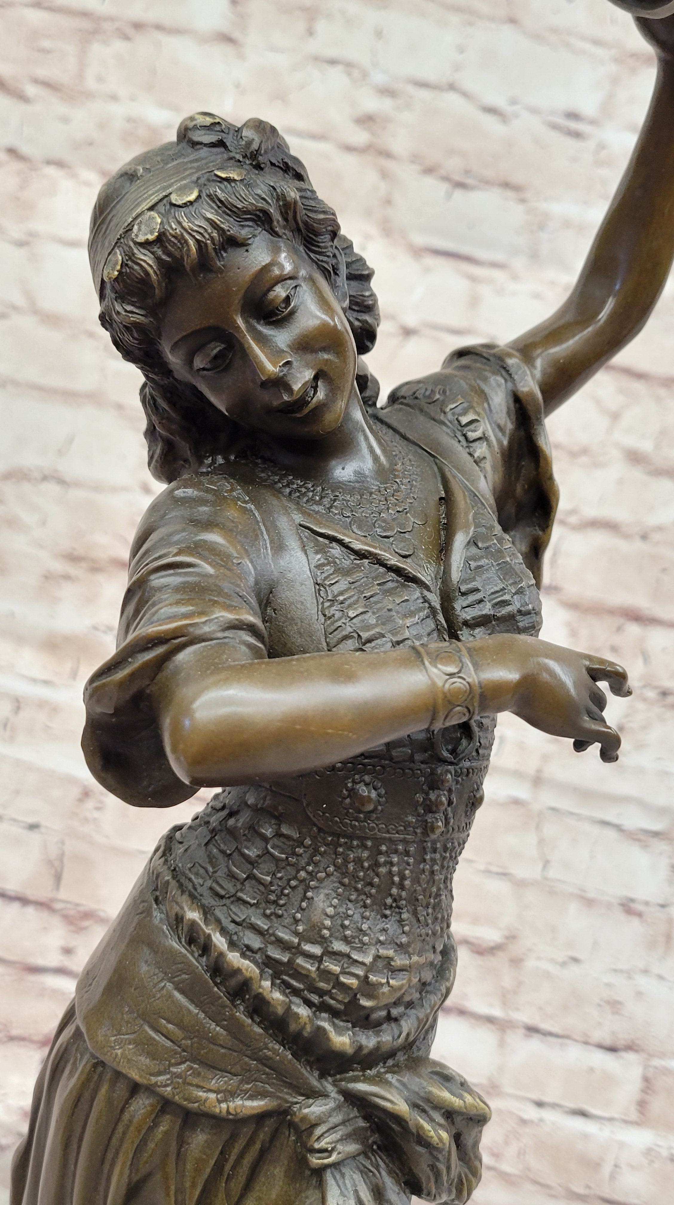 Tambourine Dancer Girl Bronze Sculpture by M.C. Bouay