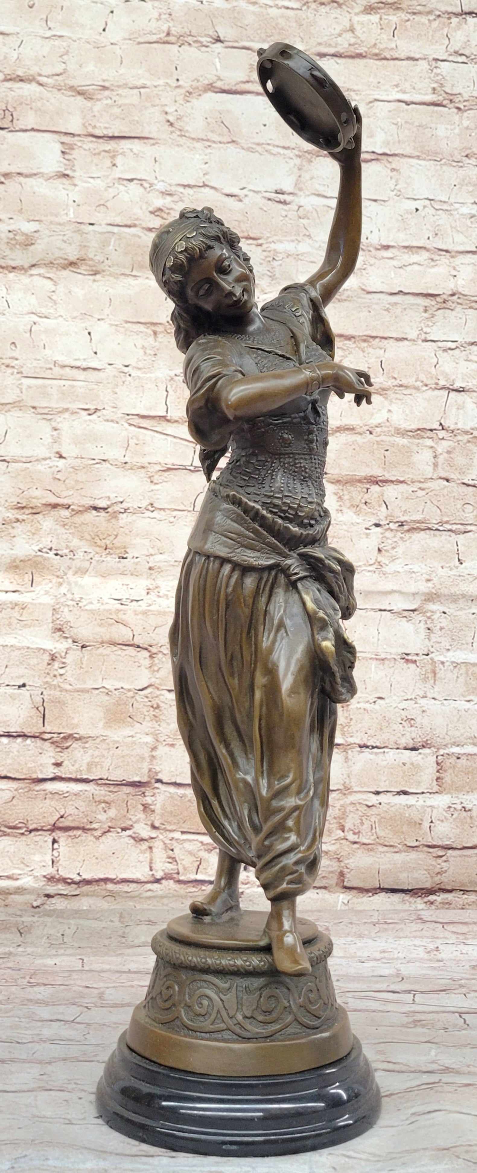 Tambourine Dancer Girl Bronze Sculpture by M.C. Bouay