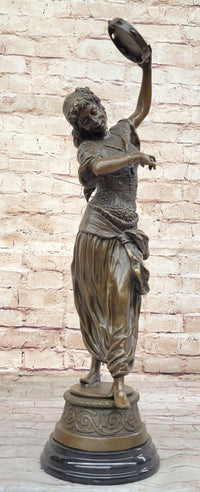 Tambourine Dancer Girl Bronze Sculpture by M.C. Bouay