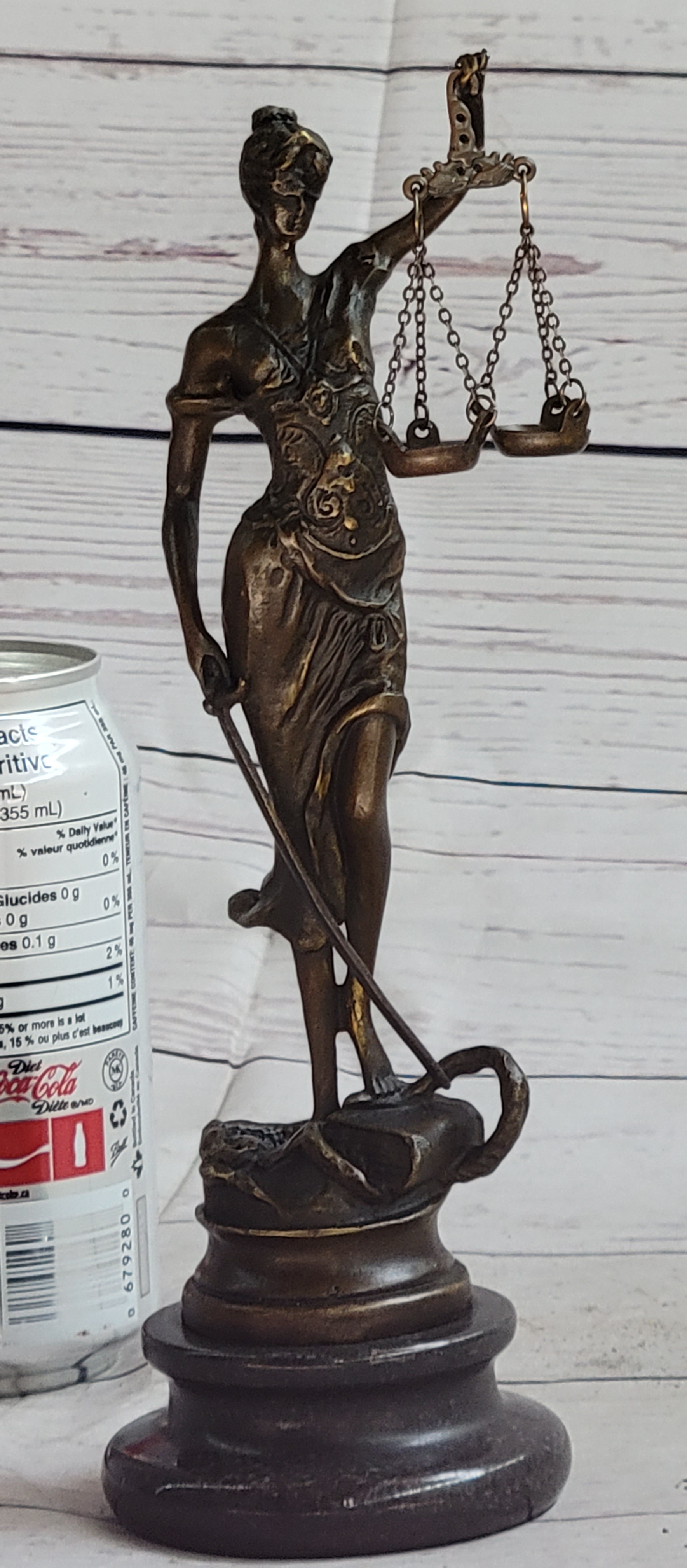Bronze Lady Blind Justice Scales Law Sculpture Marble Figure