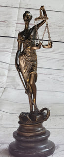 Bronze Lady Blind Justice Scales Law Sculpture Marble Figure