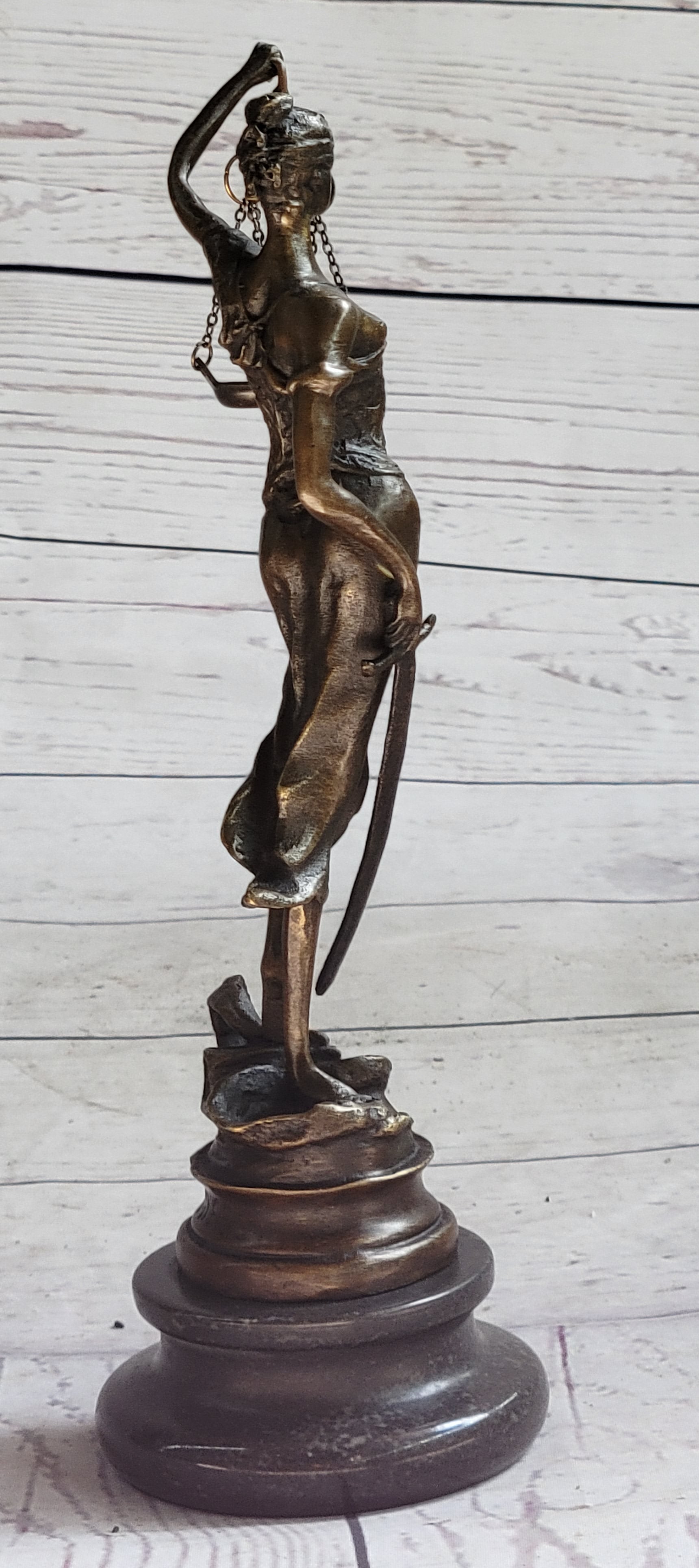 Bronze Lady Blind Justice Scales Law Sculpture Marble Figure