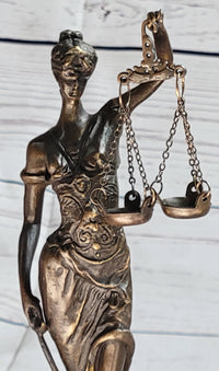 Bronze Lady Blind Justice Scales Law Sculpture Marble Figure