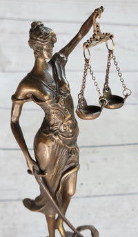 Bronze Lady Blind Justice Scales Law Sculpture Marble Figure