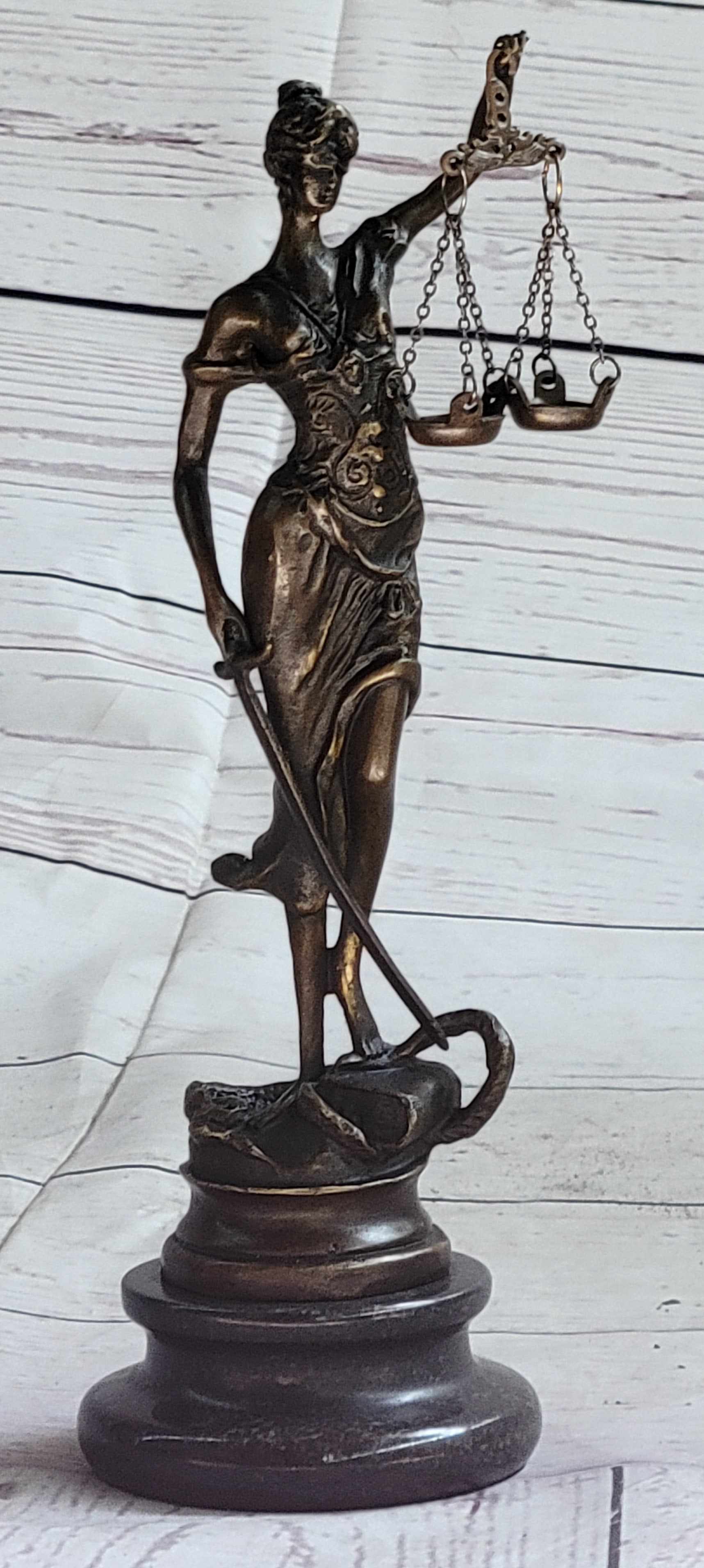 Bronze Lady Blind Justice Scales Law Sculpture Marble Figure