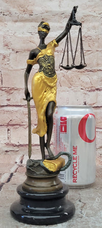 Lady blind Justice with Scales Gold Patina Genuine Bronze Sculpture Statue