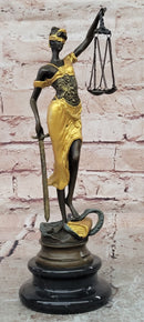 Lady blind Justice with Scales Gold Patina Genuine Bronze Sculpture Statue