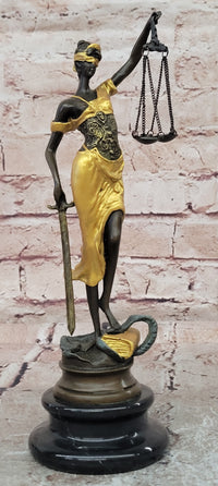 Lady blind Justice with Scales Gold Patina Genuine Bronze Sculpture Statue