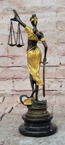 Lady blind Justice with Scales Gold Patina Genuine Bronze Sculpture Statue