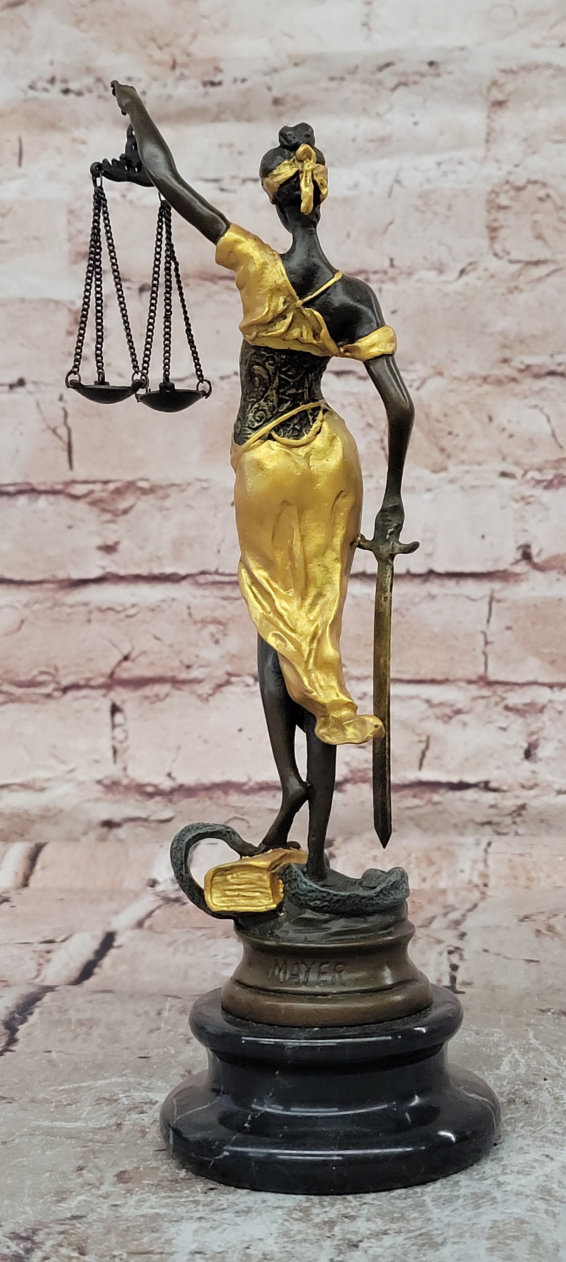Lady blind Justice with Scales Gold Patina Genuine Bronze Sculpture Statue