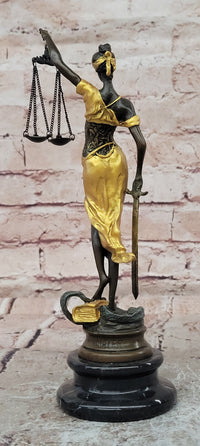Lady blind Justice with Scales Gold Patina Genuine Bronze Sculpture Statue
