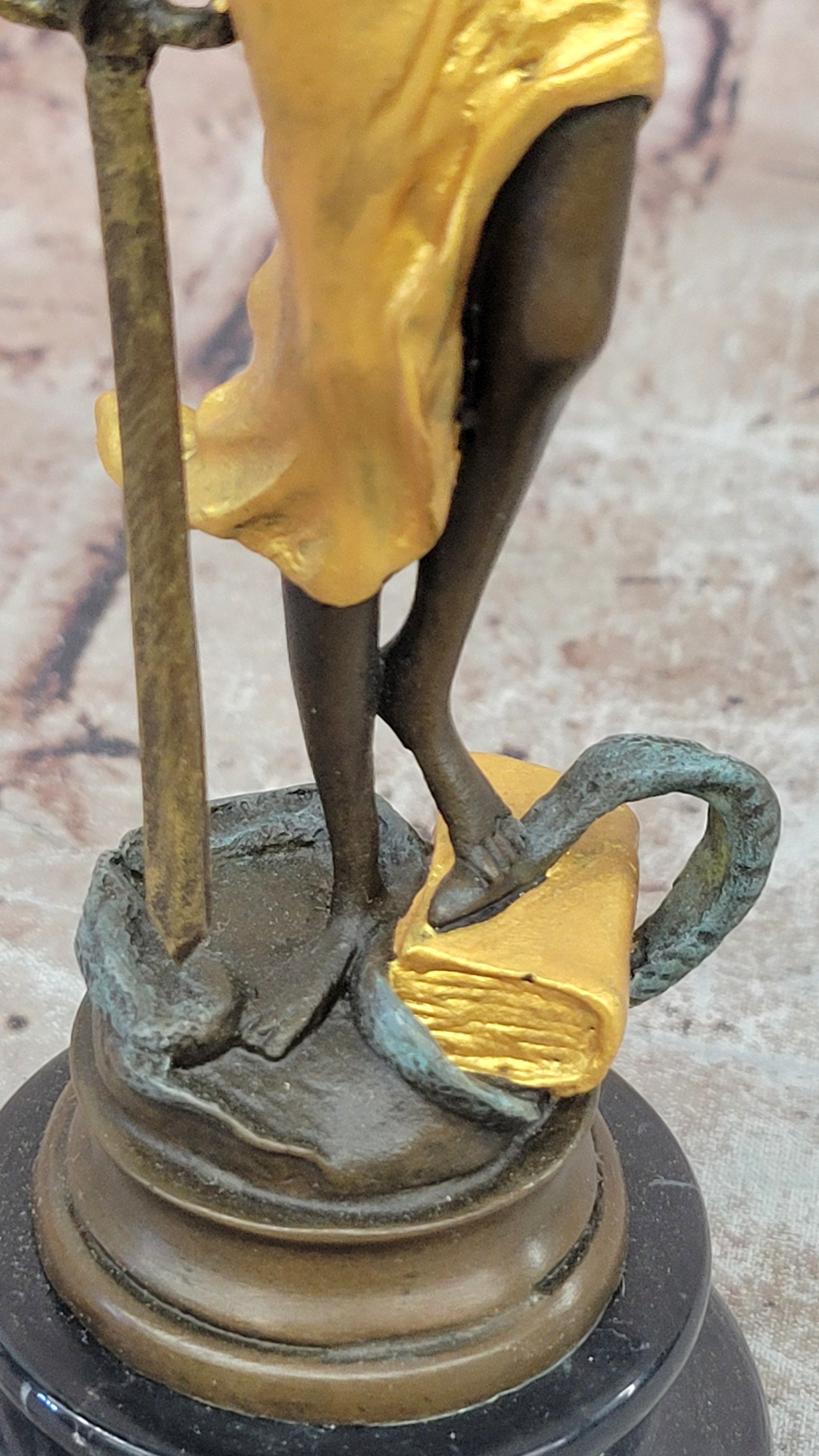 Lady blind Justice with Scales Gold Patina Genuine Bronze Sculpture Statue