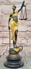 Lady blind Justice with Scales Gold Patina Genuine Bronze Sculpture Statue