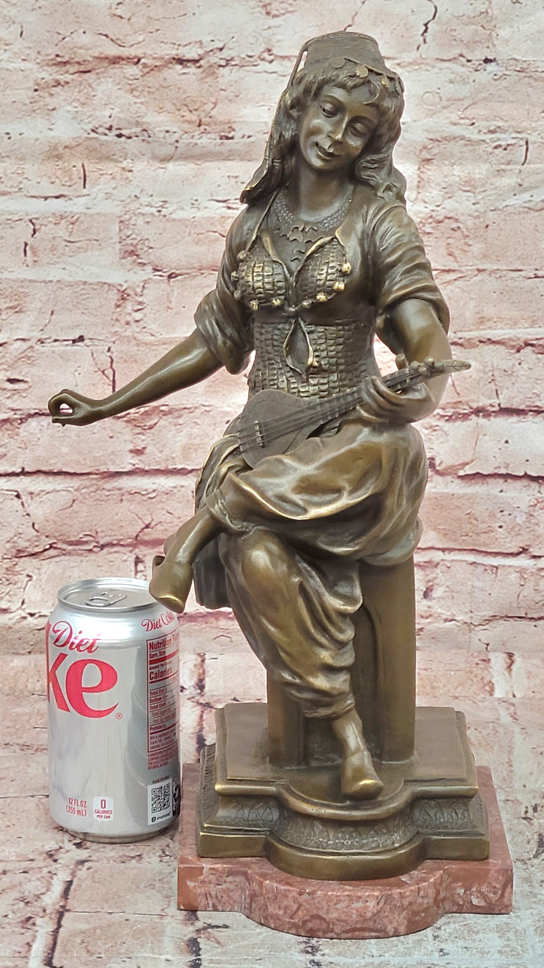 A Fine Quality Genuine Bronze Sculpture of a Lady Playing a Lute by Milo Statue