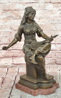 A Fine Quality Genuine Bronze Sculpture of a Lady Playing a Lute by Milo Statue